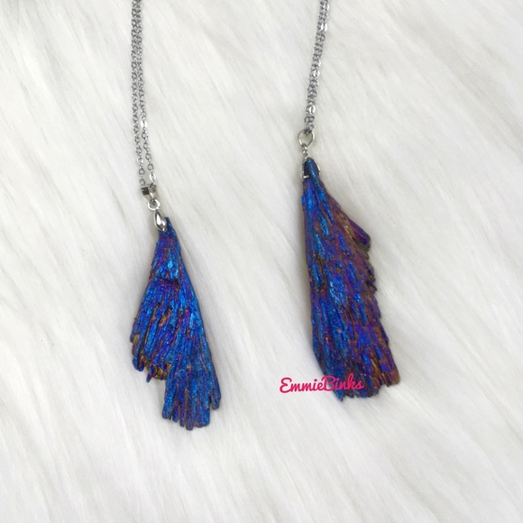 New Amazing Raw Tourmaline Crystal Chunk Platinum Plated Pendant Necklace - Picture 3 of 16